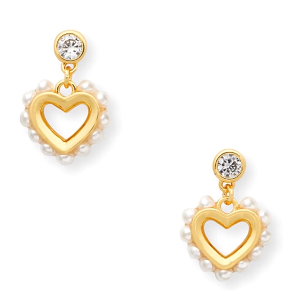 $58 Kate Spade Shining Spade Pearl Drop Heart Earrings in gold